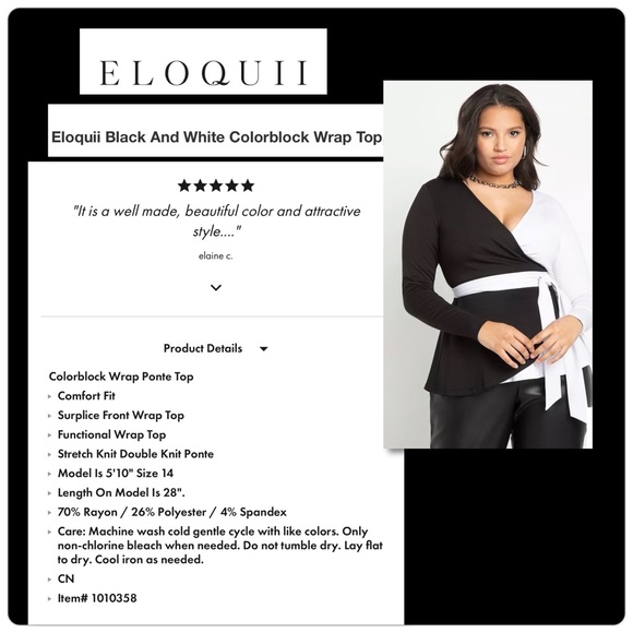 ELOQUII Black & White Colorblock True Wrap Top NWT Size 22 - Picture 17 of 17